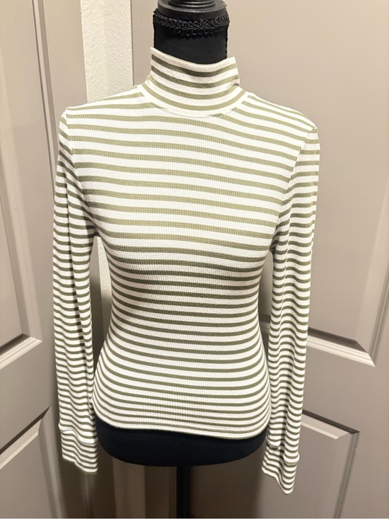 American Eagle Outfitters Tops - American Eagle Outfitters Olive Green & White Striped Turtleneck